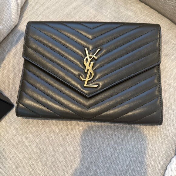 YSL Monogram Flap Clutch Bag- Dark Brown - Picture 5 of 10